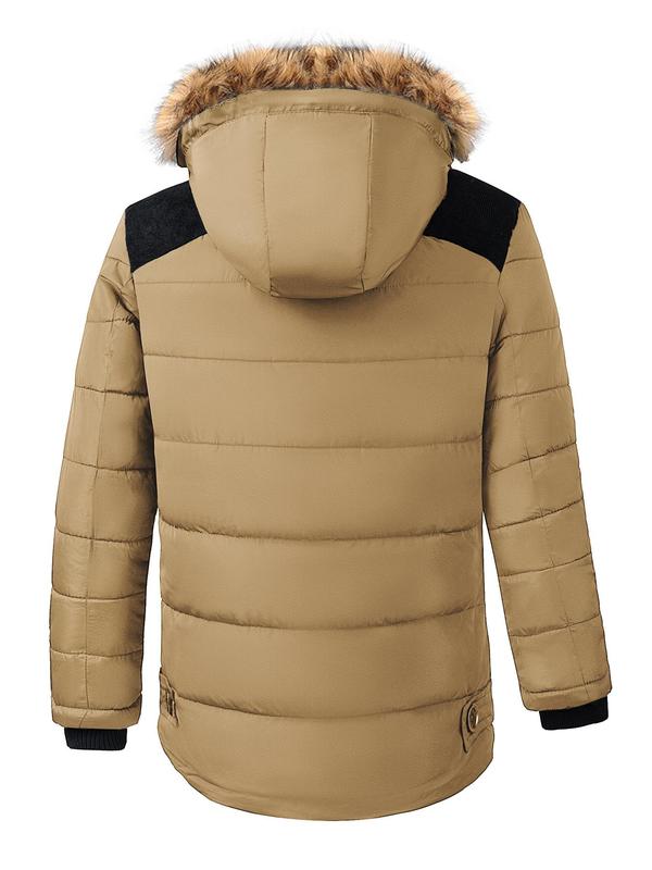 KZZ Men's Contrast Faux Fur Trim Hooded Jacket