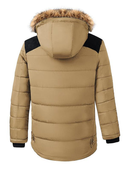 KZZ Men's Contrast Faux Fur Trim Hooded Jacket