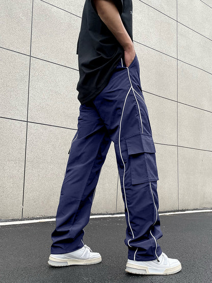 KZZ Men's Loose Letter Patched Contrast Binding Pocket  Cargo Pants