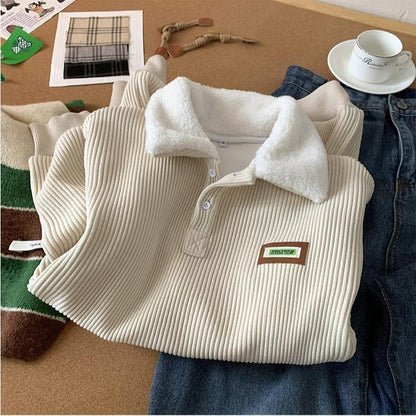 KZZ Corduroy Polo collar sweater couple autumn and winter style plus