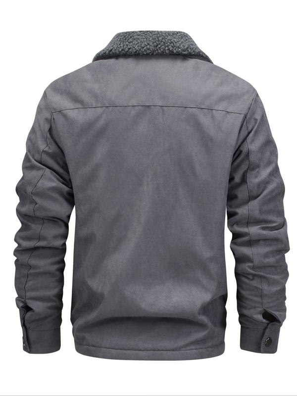 KZZ Men's Solid Pocket Zipper Fleece Jacket