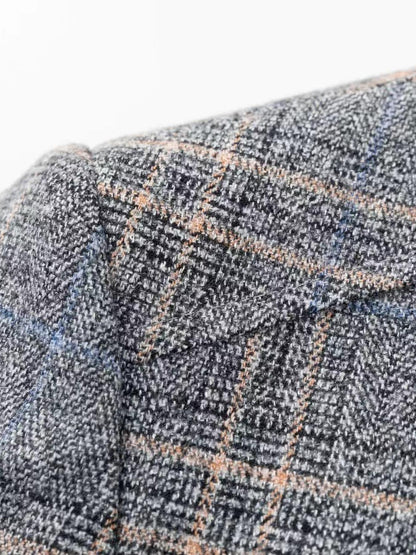 KZZ Men's Plaid Single-Breasted Blazer
