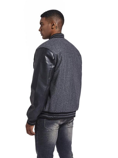 KZZ Men's Letter Patched Pocket Button Front Varsity Jacket