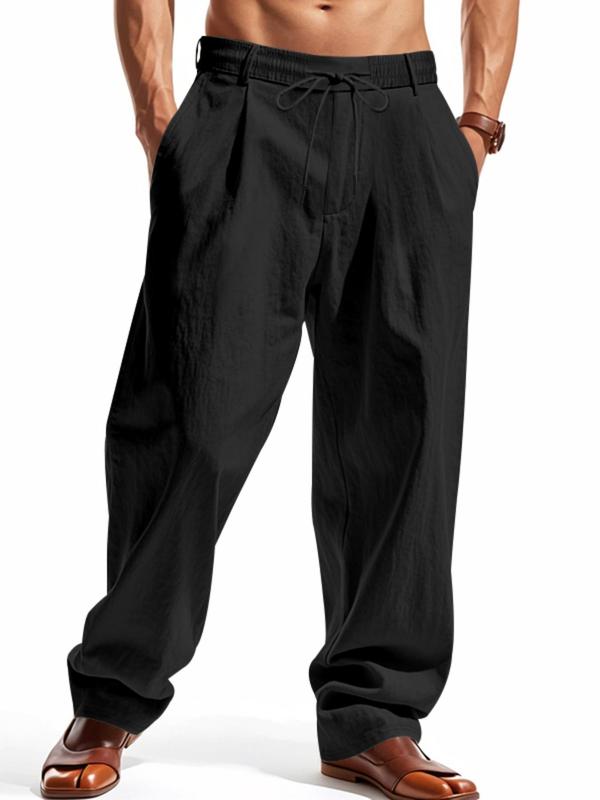 KZZ Men's Solid Color Linen Pants,  Fit Casual Comfy Wide Leg Trousers