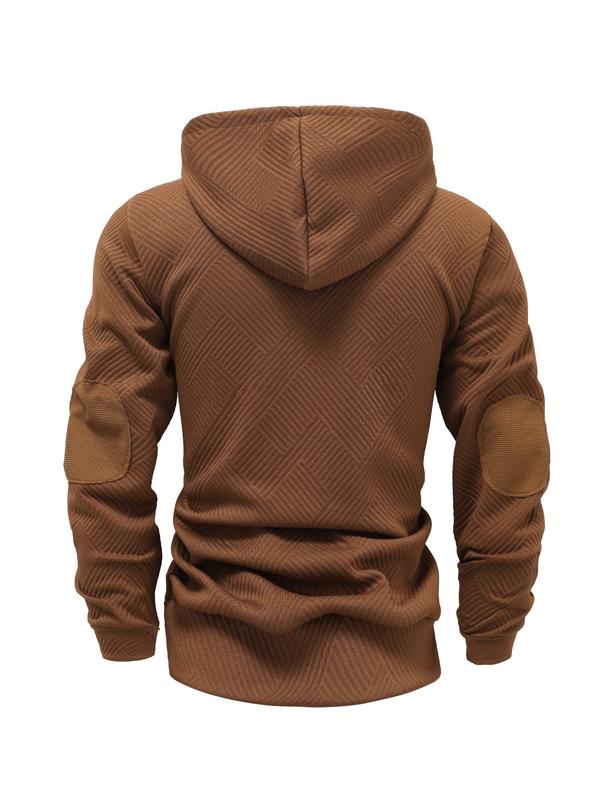 KZZ Men's solid color hoodie with texture casual long sleeve top