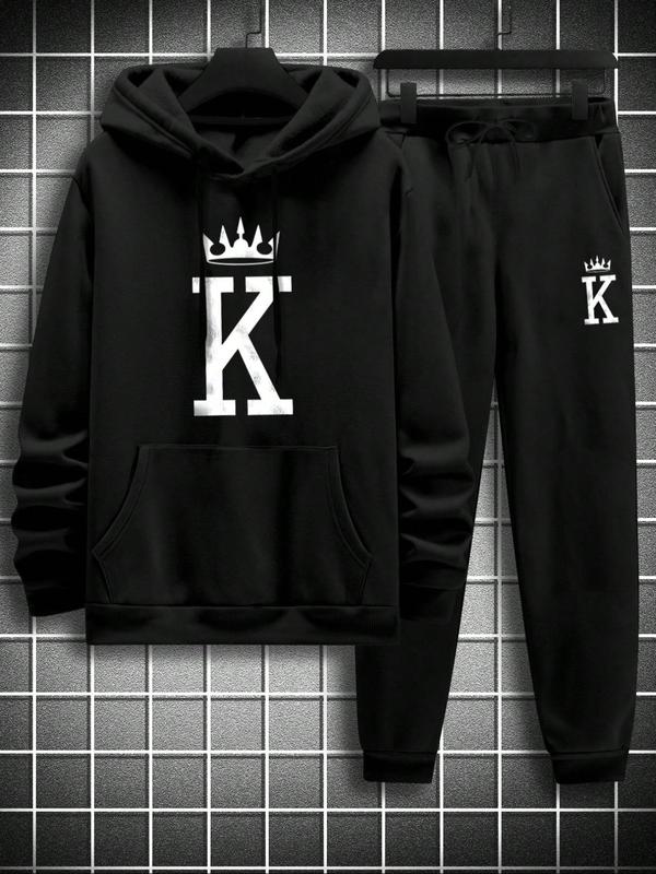 KZZ Men's Fleece Jogger Set, Hooded Sweatshirt & Drawstring Pants