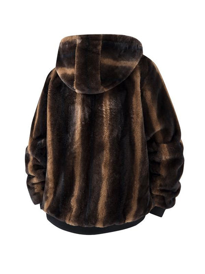 KZZ Men's Winter Fashion Fleece Jacket, Trendy Leopard Print Double-Sided Warm Coat