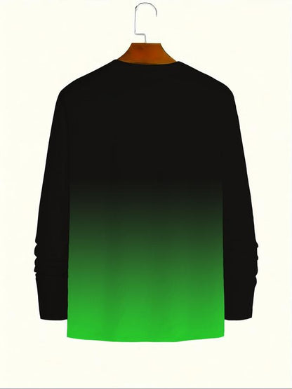 KZZ Men's Casual Long Sleeve T-Shirt, Gradient Color Round Neck, Letter Print Design