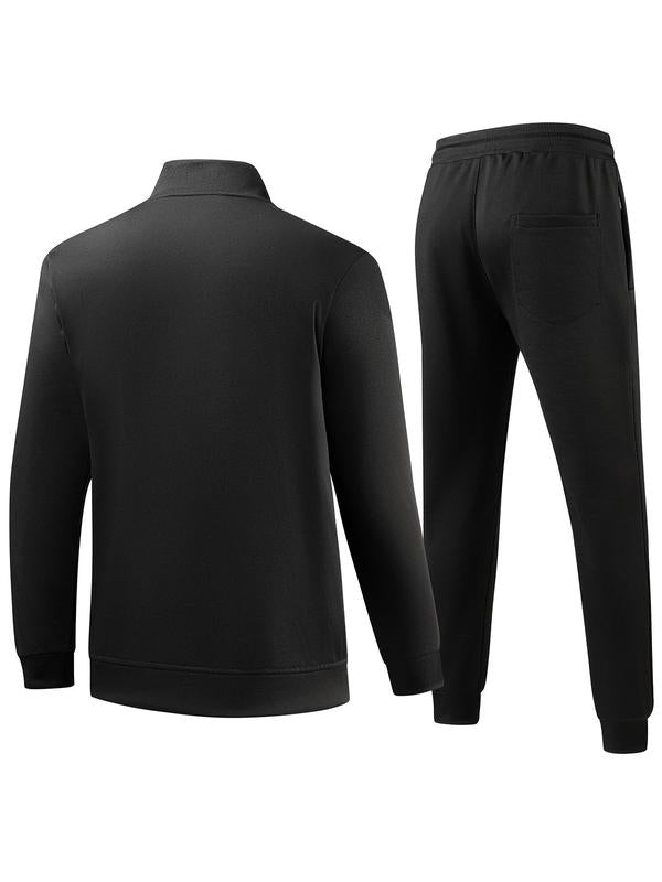 KZZ Men's Solid Zip Up Pocket Jacket & Drawstring Waist Pants Sportswear Set