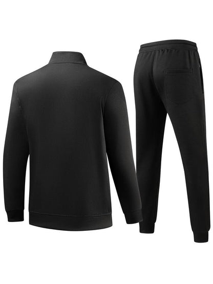 KZZ Men's Solid Zip Up Pocket Jacket & Drawstring Waist Pants Sportswear Set