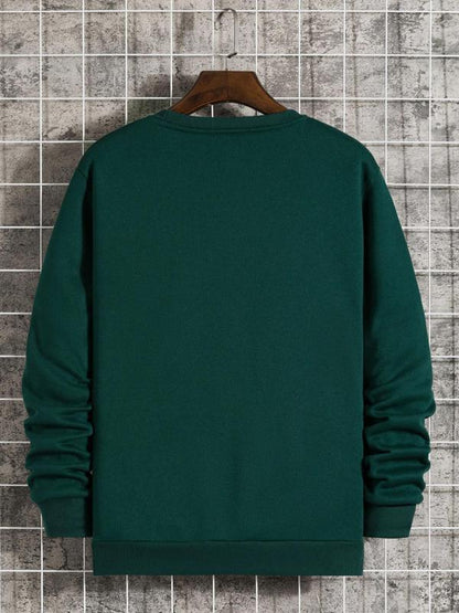 KZZ Men's Solid Color & Letter Print Drop Shoulder Sweatshirt