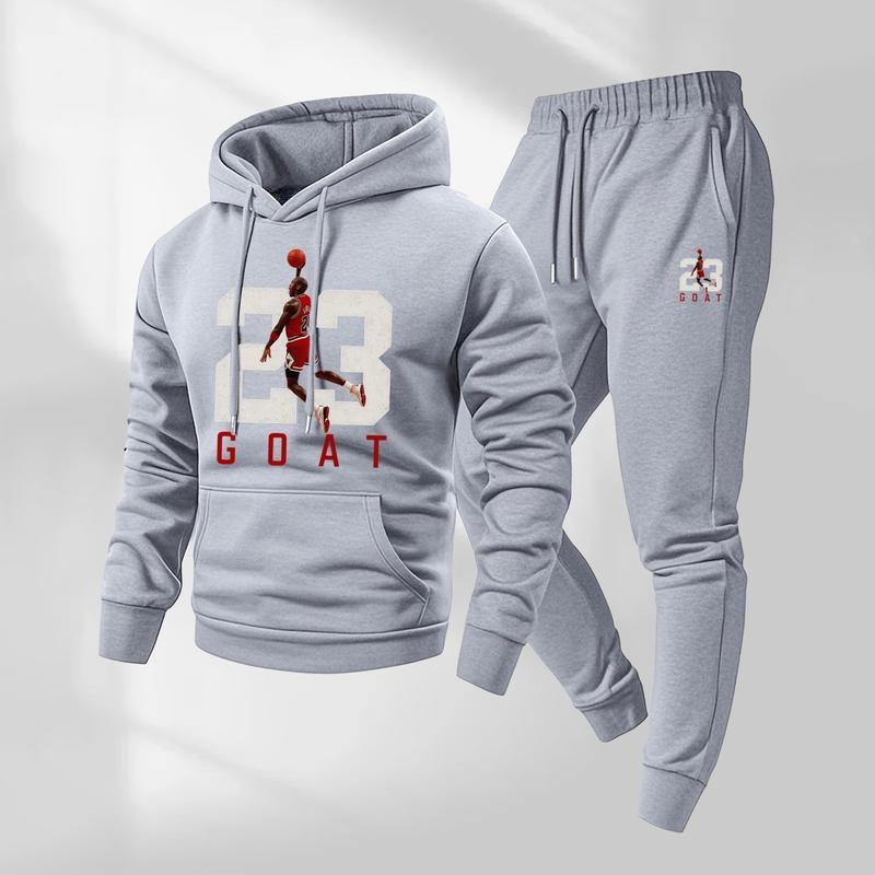 KZZ Men's Goat 23 Pattern Print Hoodie and Drawstring Sweatpants Set