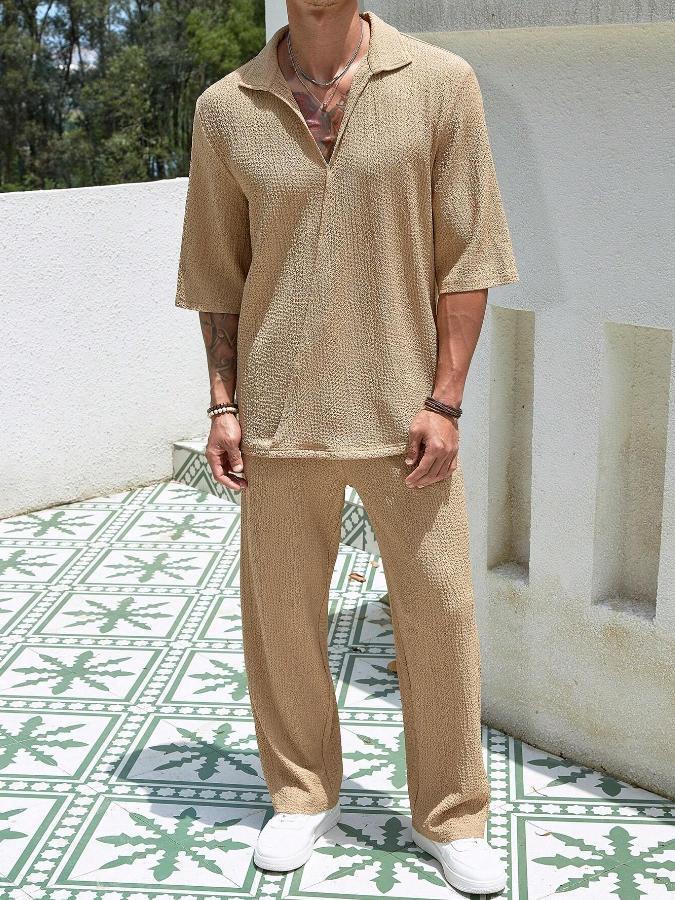 KZZ  Casual and Elegant Short-Sleeve Shirt and Trousers