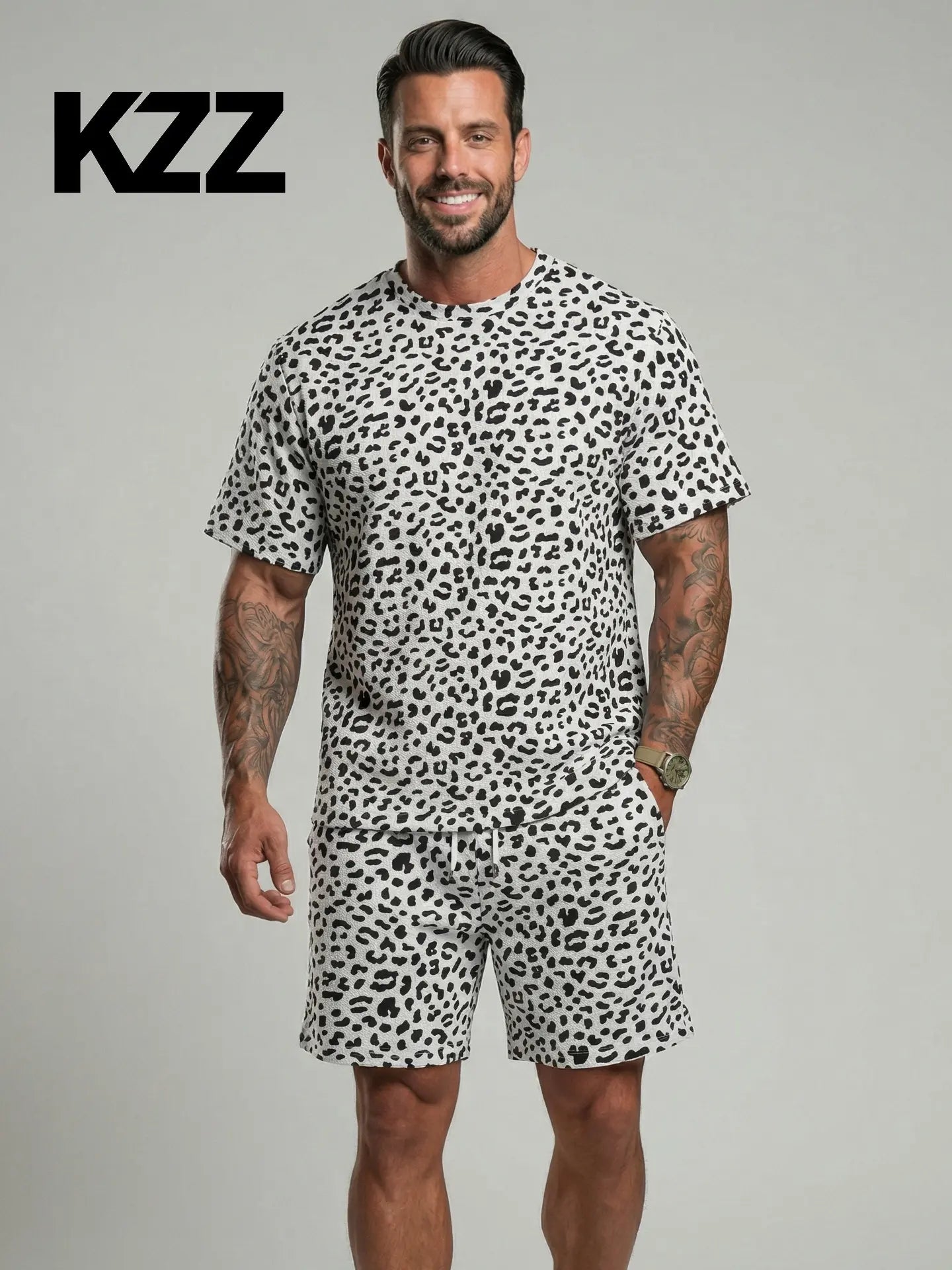 KZZ Men's Leopard Print Two-Piece Set