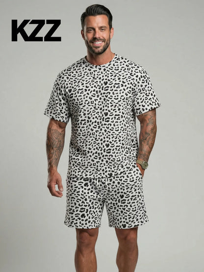 KZZ Men's Leopard Print Two-Piece Set