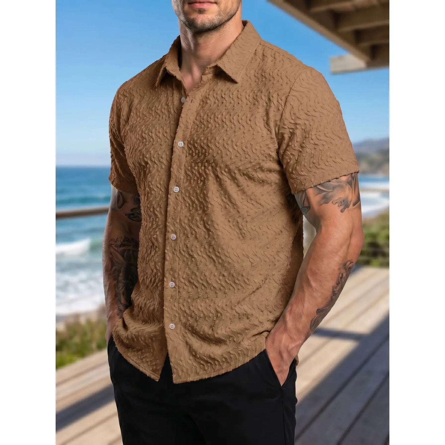 KZZ Men's Classic Solid-Color Short-Sleeve Shirt