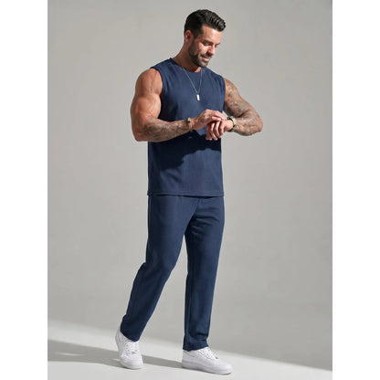 KZZ Men's Ribbed Knit Two-Piece Set