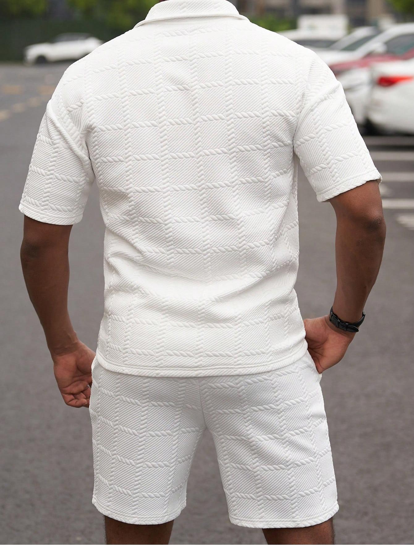 KZZ Men's Summer Solid-Color Stylish Casual Short-Sleeve Set