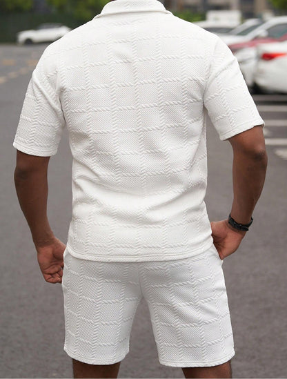 KZZ Men's Summer Solid-Color Stylish Casual Short-Sleeve Set