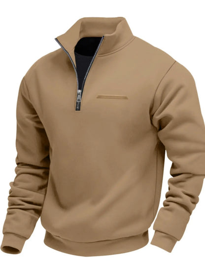 KZZ Men's Solid Half Zip Up Sweatshirt Loose Casual Long Sleeve