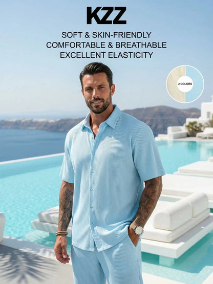 KZZ Solid-Color & Striped Short-Sleeve Two-Piece Set