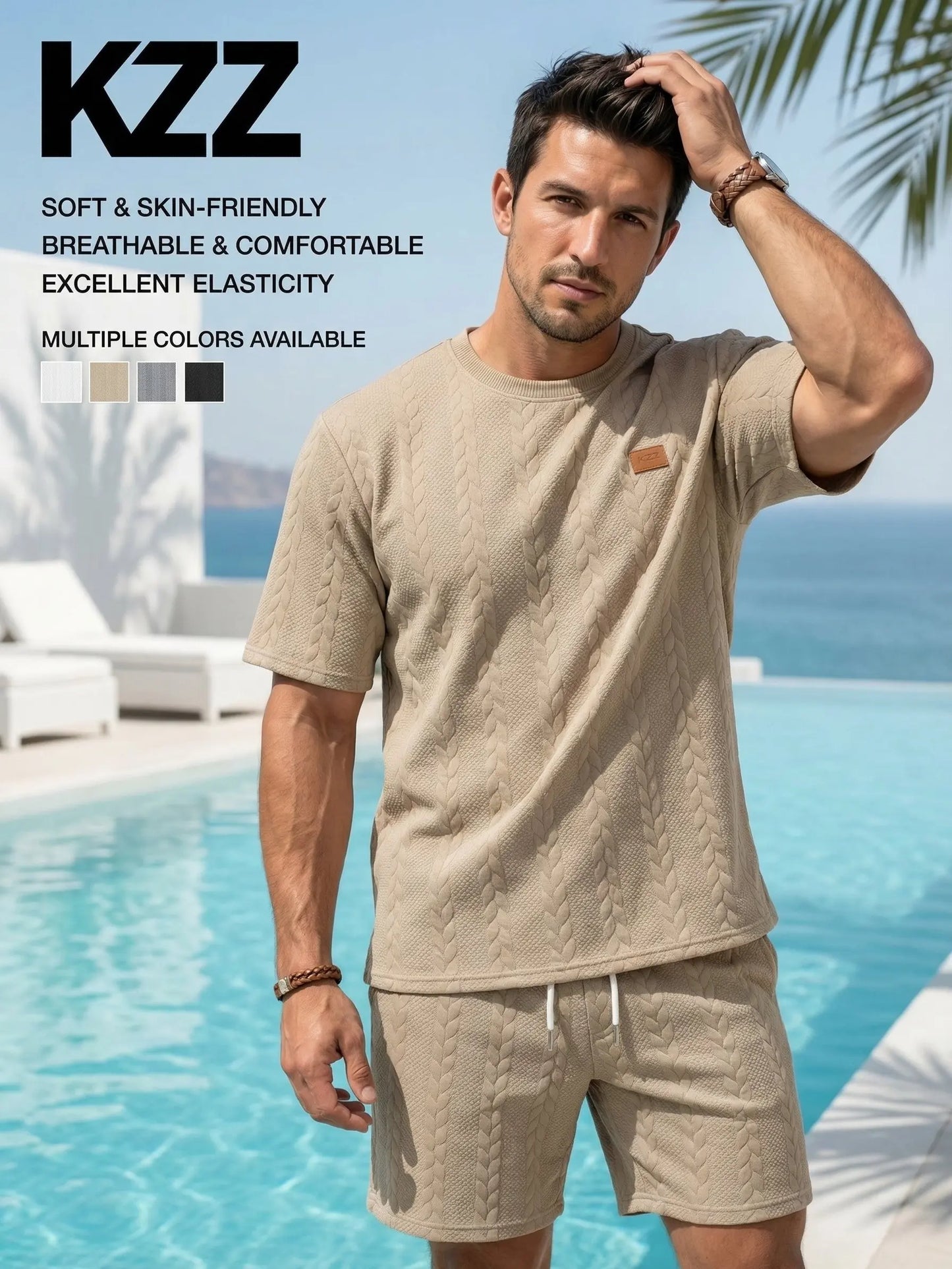 KZZ Men's summer casual fashion round neck short-sleeved short pants set
