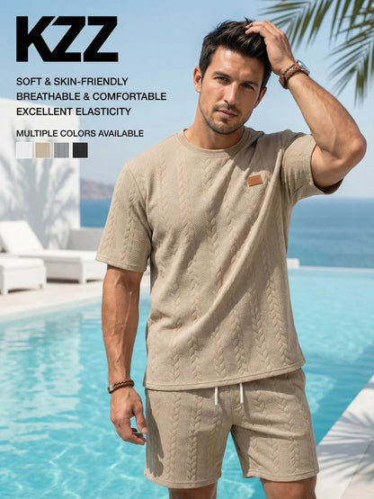 KZZ Men's summer casual fashion round neck short-sleeved short pants set