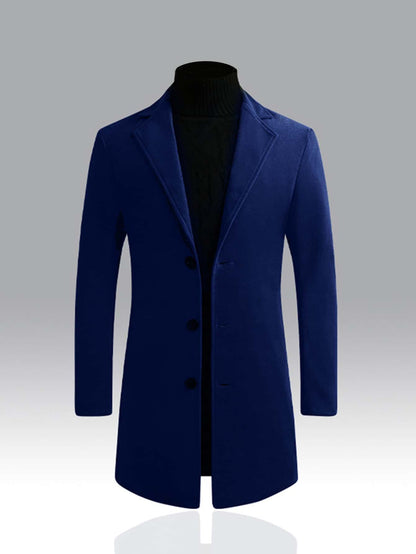 KZZ Men's Solid Button Front Lapel Neck Midi Coat Wear