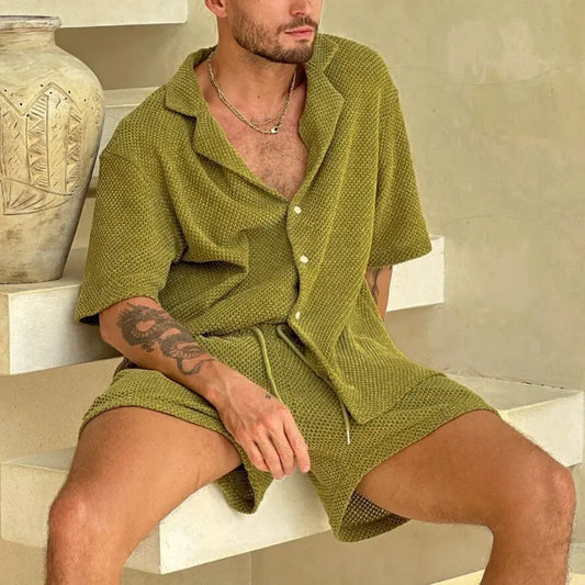 KZZ Men's Summer Casual Polo Shirt and Shorts Set