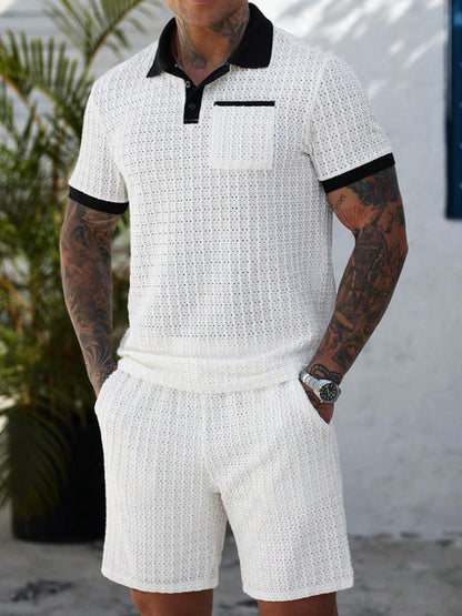 KZZ Men's Summer Cutout Color-block Short-Sleeve T-Shirt and Shorts