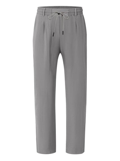 KZZ Men's Solid Color Linen Pants,  Fit Casual Comfy Wide Leg Trousers