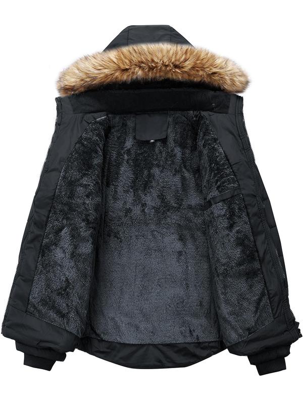 KZZ Men's Contrast Faux Fur Trim Hooded Jacket