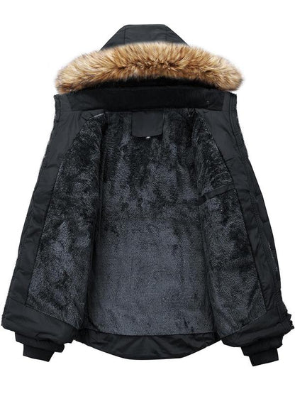 KZZ Men's Contrast Faux Fur Trim Hooded Jacket