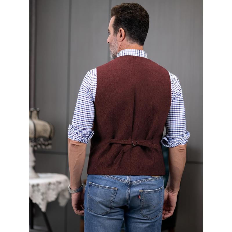 KZZ Men's Tweed Cowboy Vests Retro Elderly Aged Adult Men's Vintage Western Casual Business Vests