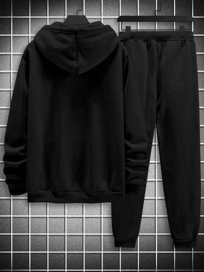 KZZ Men's Fleece Jogger Set, Hooded Sweatshirt & Drawstring Pants