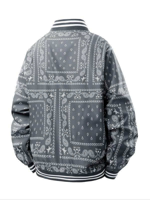 KZZ Men's Regular Fit Vintage Floral Print Baseball Collar Jacket