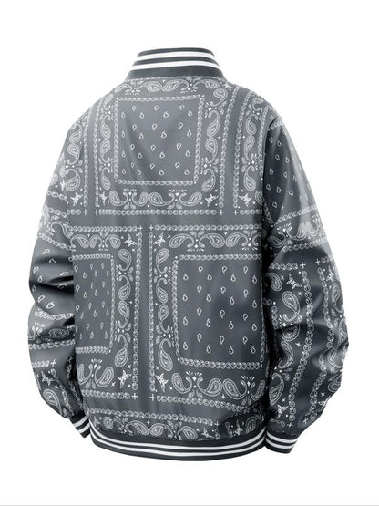 KZZ Men's Regular Fit Vintage Floral Print Baseball Collar Jacket