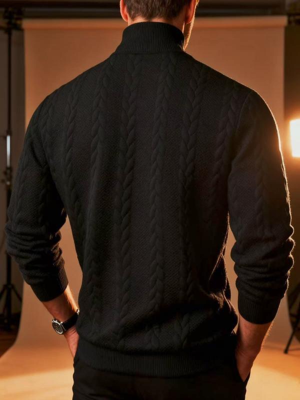 KZZ Men's solid color knitted jacquard turtleneck sweater