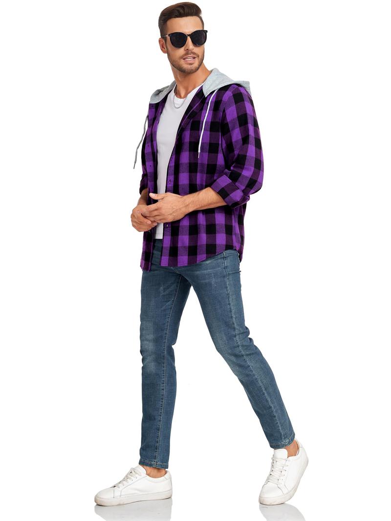 KZZ Plaid Patchwork Button Front Hooded Jacket