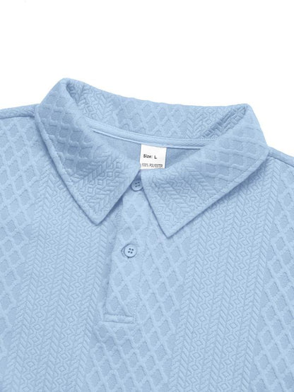 KZZ Men's Textured Long Sleeve Polo Shirt & Drawstring Pants Set