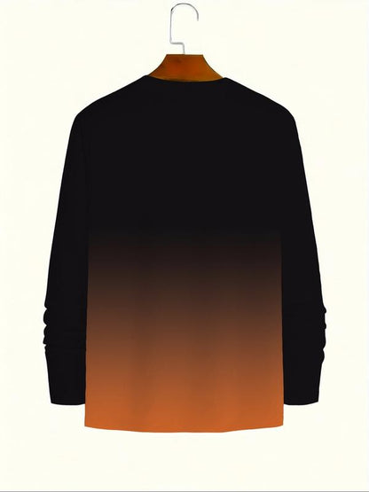 KZZ Men's Casual Long Sleeve T-Shirt, Gradient Color Round Neck, Letter Print Design