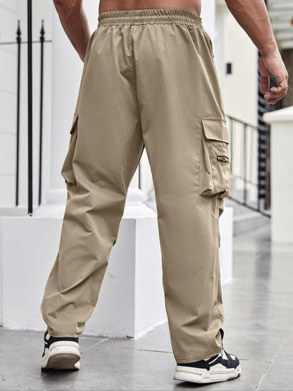 KZZ Men's Regular Fit Solid Flap Zipper Pocket Cargo Pants
