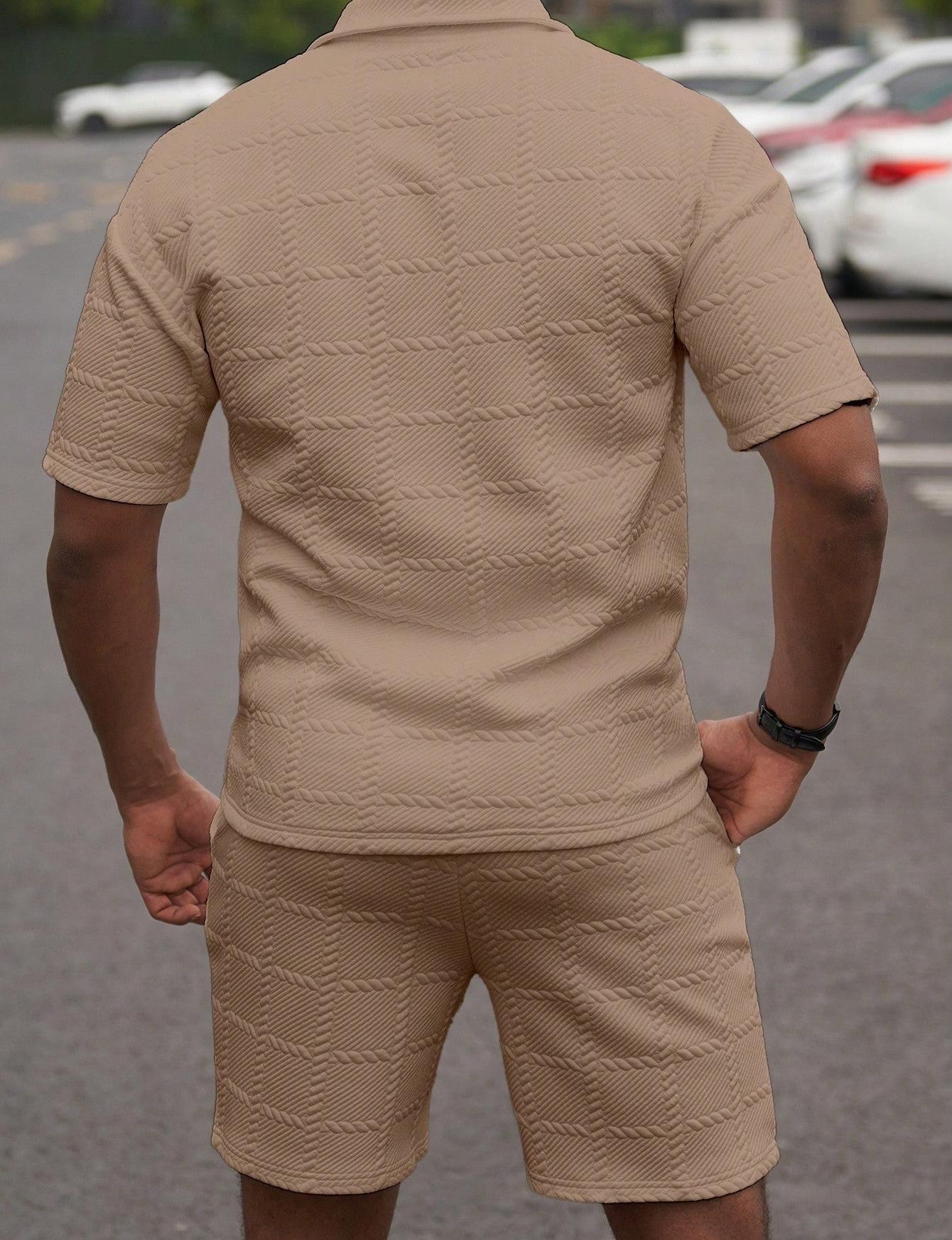 KZZ Men's Summer Solid-Color Stylish Casual Short-Sleeve Set