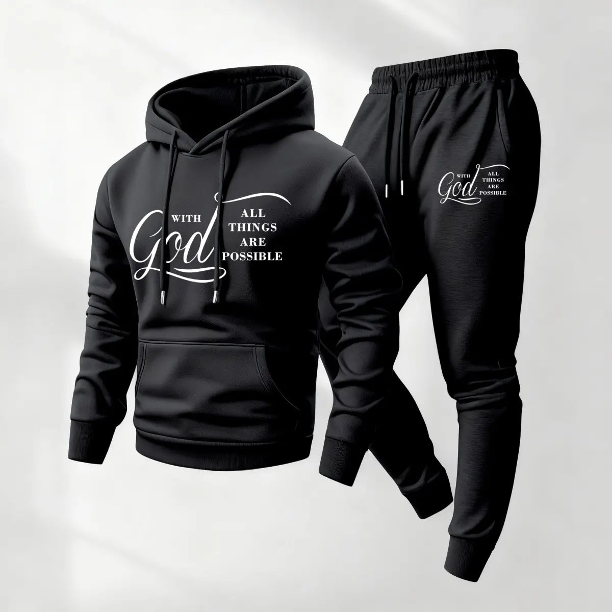 KZZ Men's Printed Hoodie and Drawstring Sweatpants Set