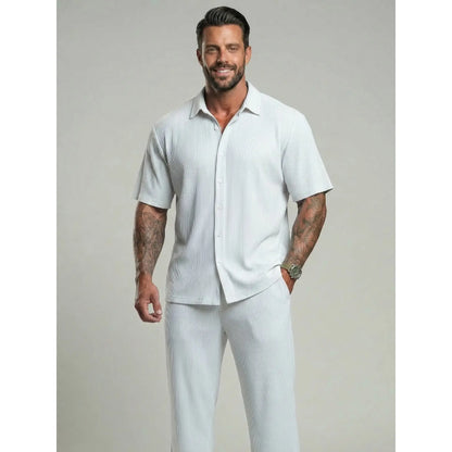 KZZ Solid-Color & Striped Short-Sleeve Two-Piece Set