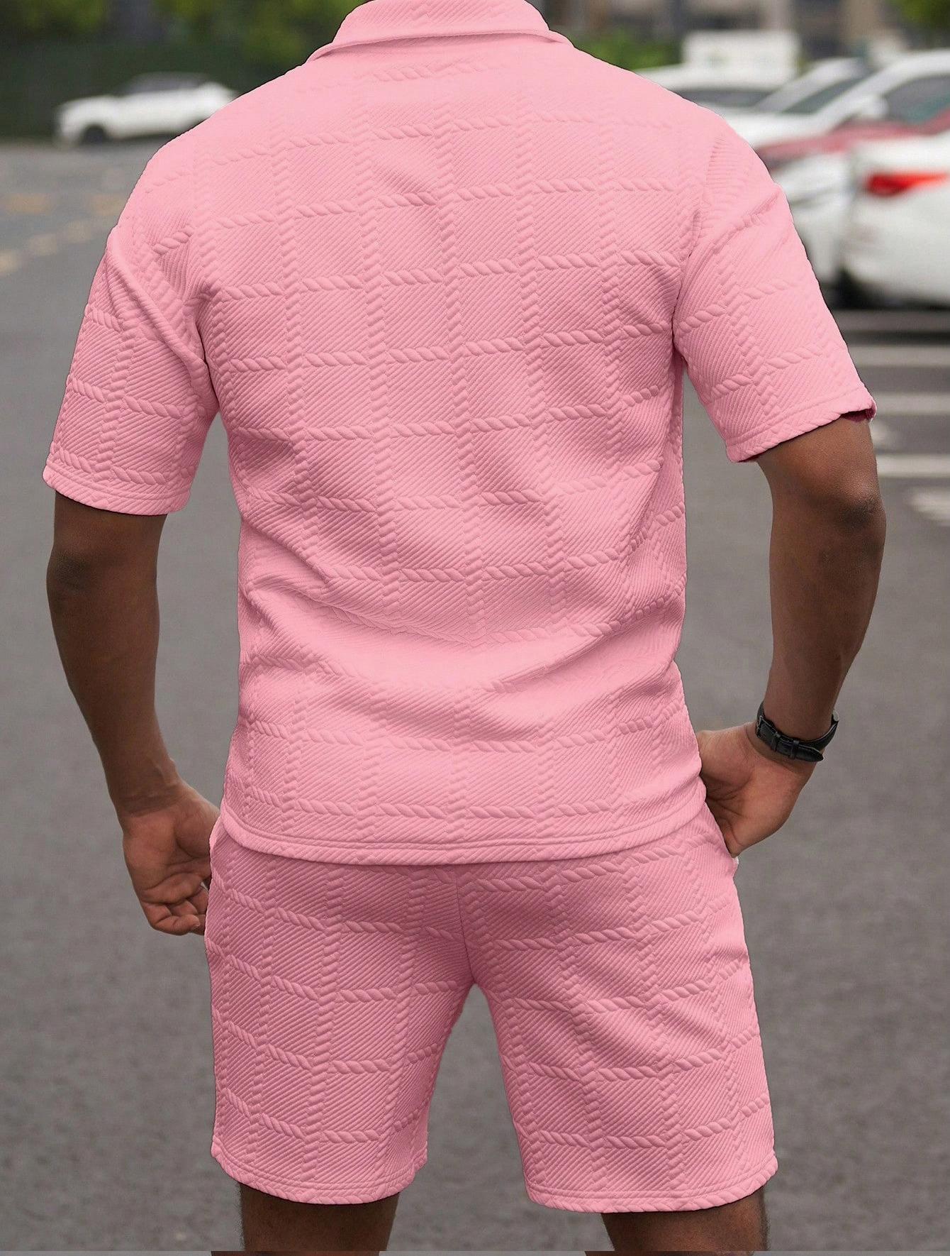 KZZ Men's Summer Solid-Color Stylish Casual Short-Sleeve Set