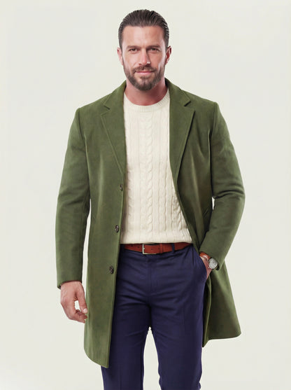 KZZ Men's Solid Button Front Lapel Neck Midi Coat Wear