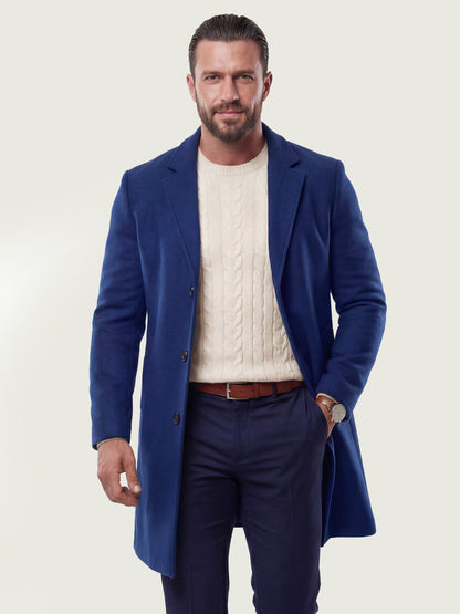 KZZ Men's Solid Button Front Lapel Neck Midi Coat Wear