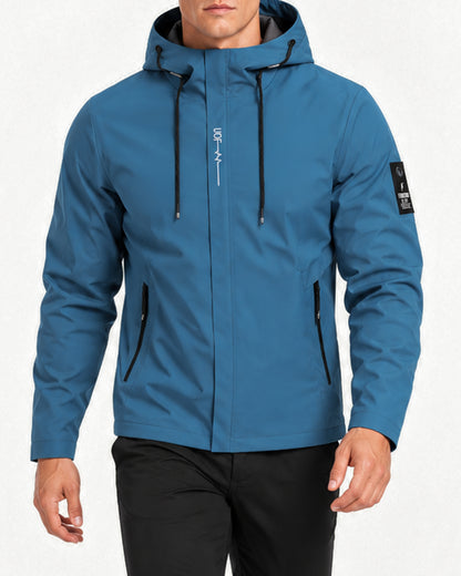 KZZ Men's slim-fit long-sleeved windproof zip-up hooded jacket
