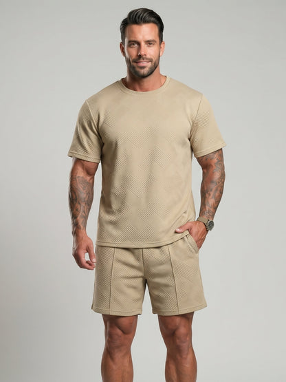 KZZ Men's Solid-Color Polo Shirt and Drawstring Shorts Set